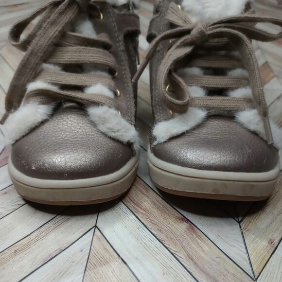Geox Girls Kids Trottola High Cut Shoes Lace Up Faux Fur Metallic Brown US 7 - Picture 3 of 9